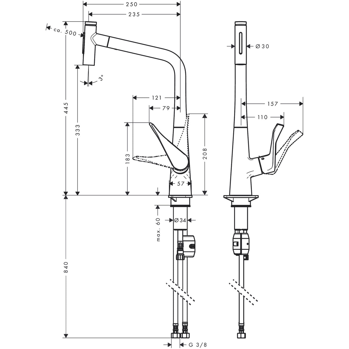 ברז מטבח נשלף 2 מצבים Metris Select M71 Single lever kitchen mixer 320, pull-out spray, 2jet