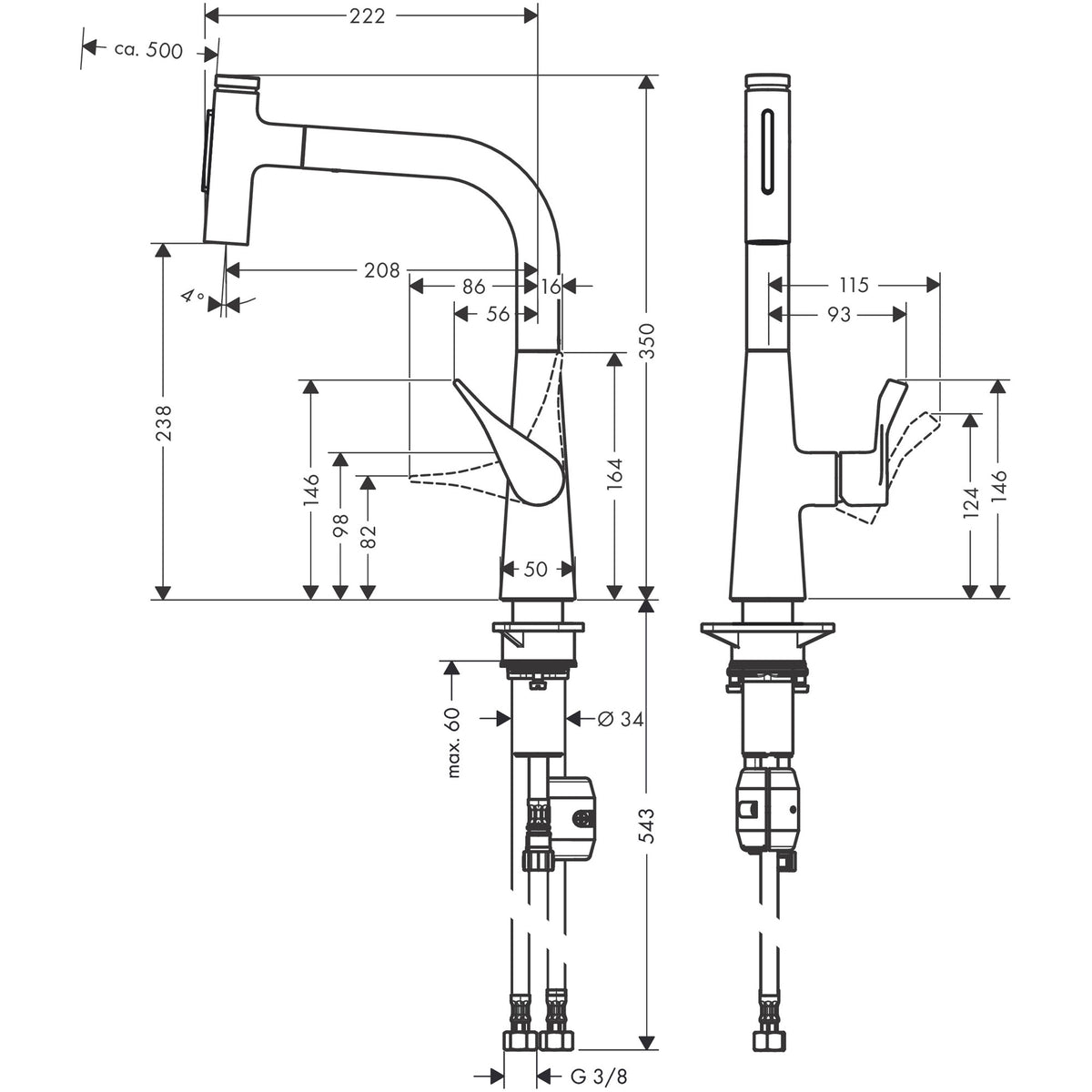 ברז מטבח נשלף 2 מצבי זרימה Metris Select M71 Single lever kitchen mixer 240, pull-out spray, 2jet