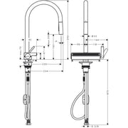 ברז מטבח נשלף עם 3 מצבי זרימה Aquno Select M81 Single lever kitchen mixer 170, pull-out spray, 3jet