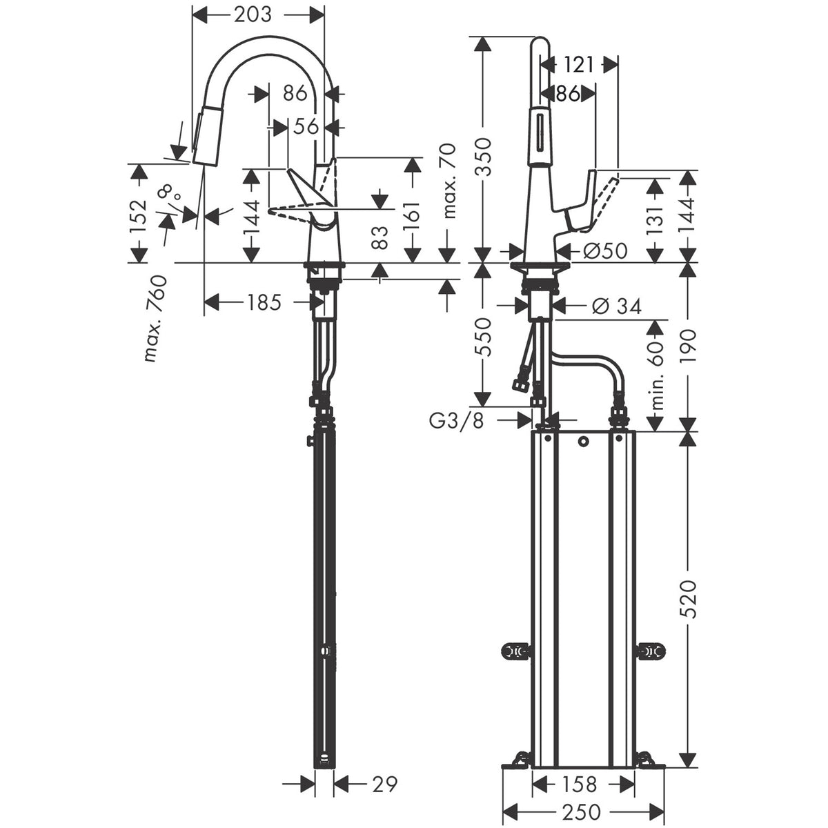 ברז מטבח נשלף SBOX Talis M51 Single lever kitchen mixer 160, pull-out spray, 2jet, sBox