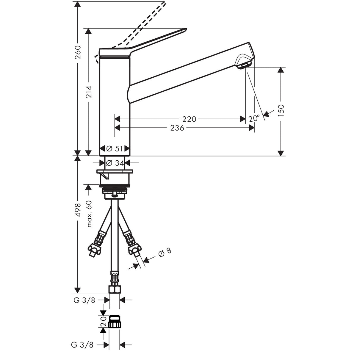 ברז מטבח Zesis M33 Single lever kitchen mixer 150, LowPressure/vented hot water cylinders, 1jet