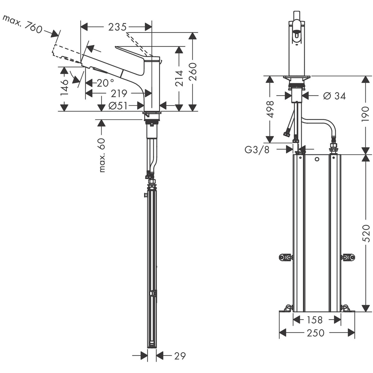 ברז מטבח נשלף Zesis M33 Single lever kitchen mixer 150, metal pull-out spray, 2jet, sBox