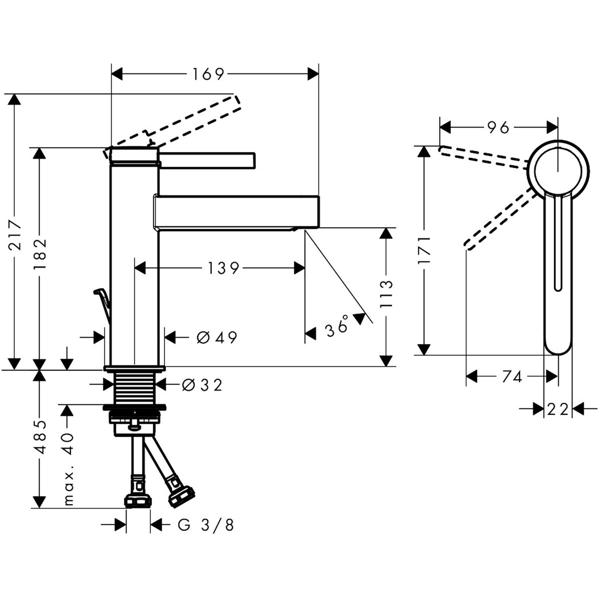 ברז לכיור רחצה Finoris Single lever basin mixer 110 CoolStart with pop-up waste set