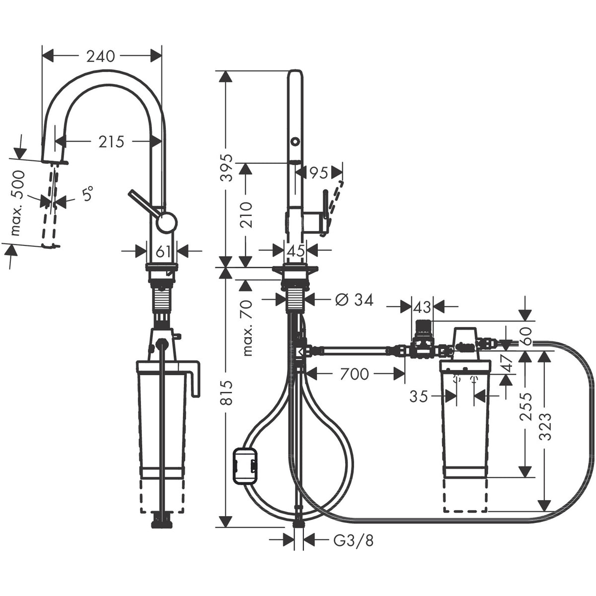 Aqittura M91 FilterSystem 210, pull-out spout, 1jet, starter set