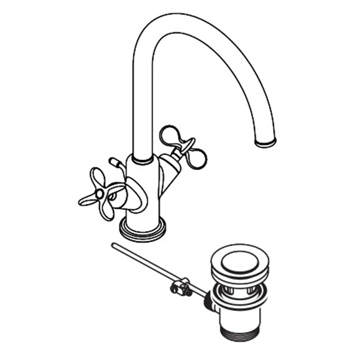 AXOR-Archivio-2-handle-basin-mixer-210-with-cross-handles-and-pop-up-waste-set-34022-technical-02