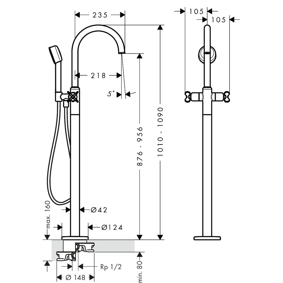 AXOR-Archivio-2-handle-bath-mixer-floor-standing-with-cross-handles-34040-technical-01