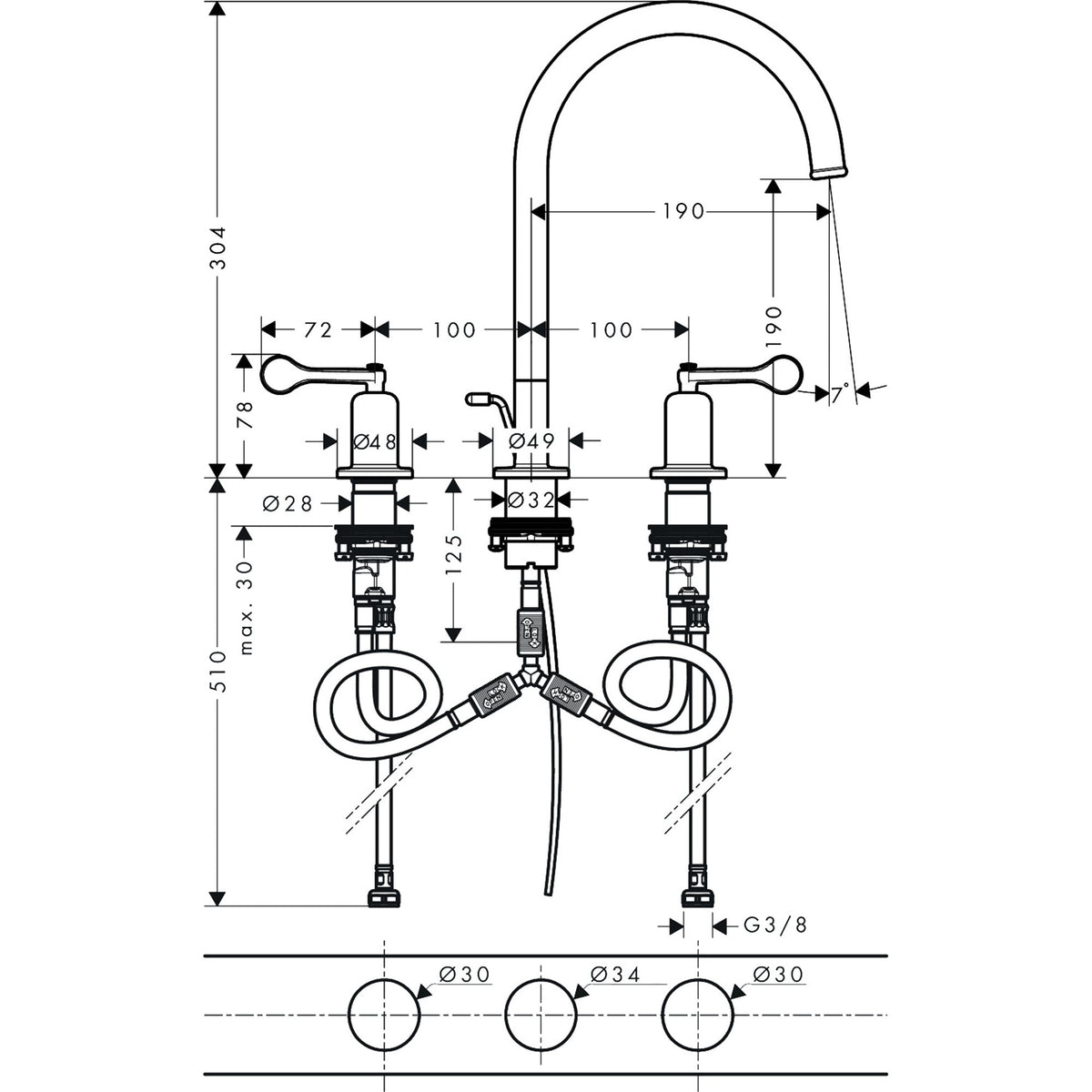 AXOR-Archivio-3-hole-basin-mixer-190-with-lever-handles-and-pop-up-waste-set-34029-technical-01