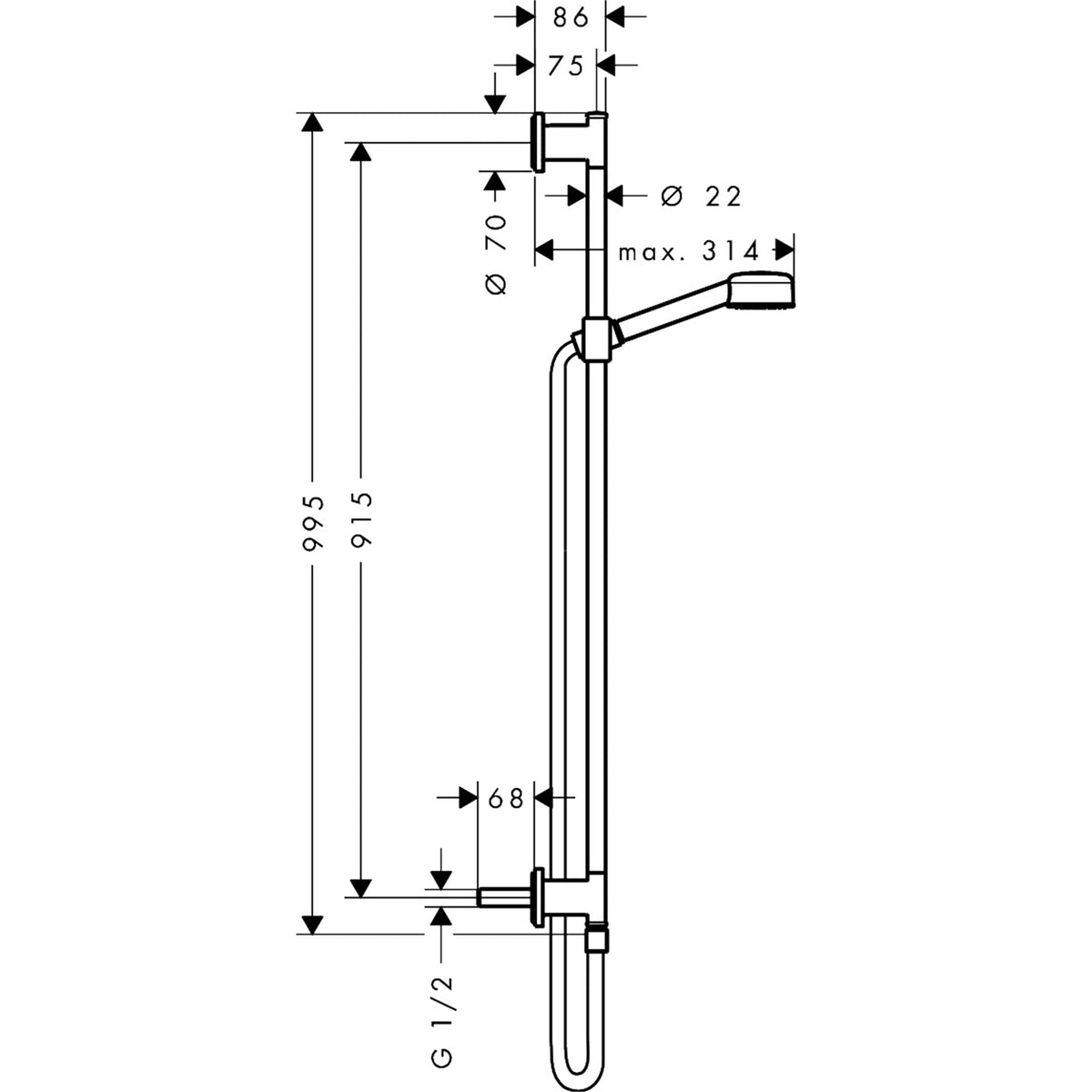 AXOR-Archivio-Shower-set-85-1jet-EcoSmart-with-wall-connection-34064-technical-01