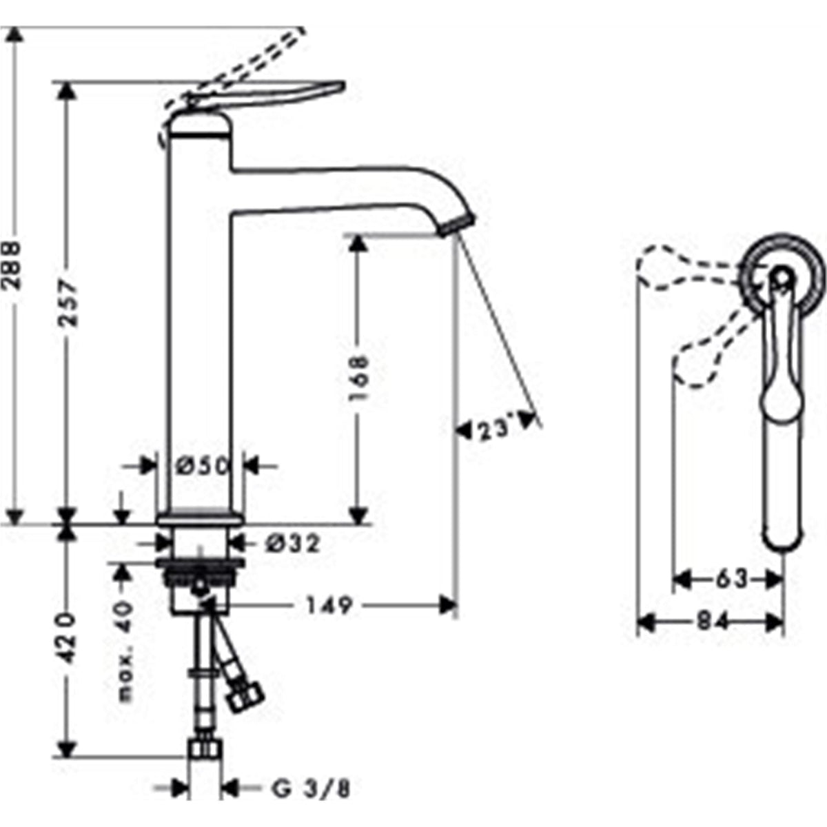 AXOR-Archivio-Single-lever-basin-mixer-170-CoolStart-with-waste-set-34008-technical-01