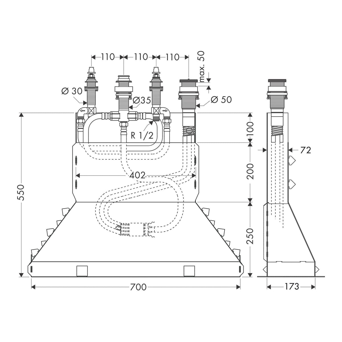 AXOR Basic set for 4 hole rim mounted bath mixer 15480 technical 01