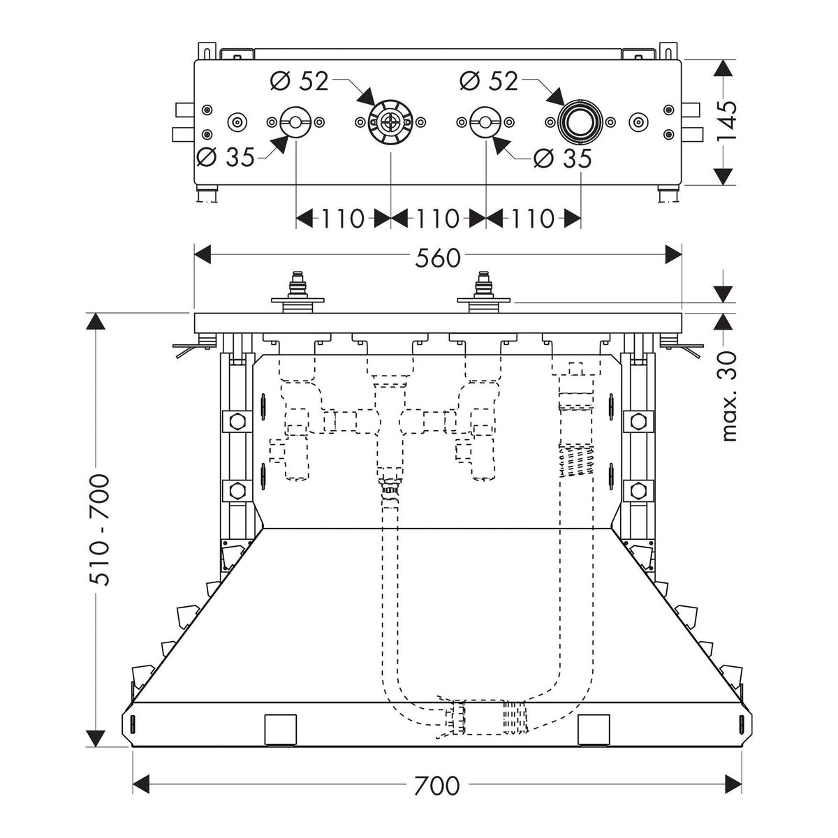 AXOR Basic set for 4 hole tile mounted bath mixer 15481 technical 01