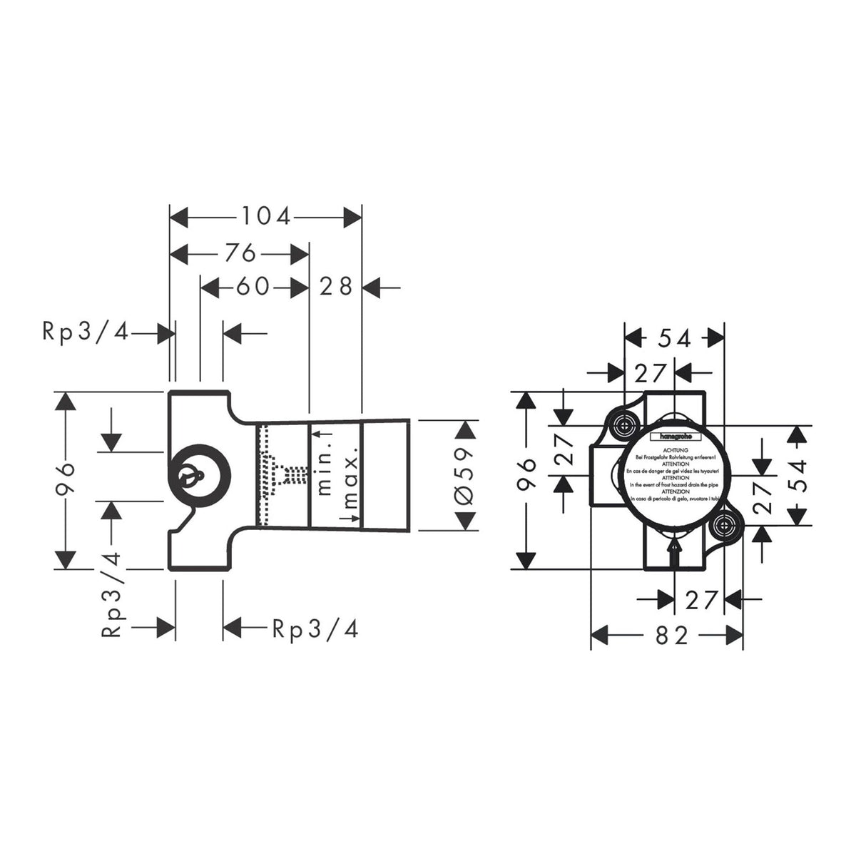 AXOR Basic set for shut off diverter valve Trio for concealed installation 16982 technical 01