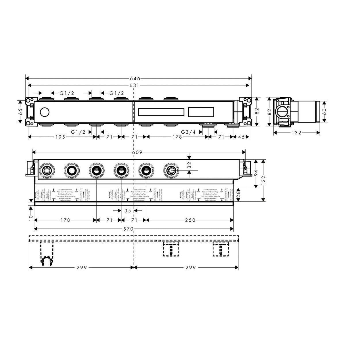AXOR Basic set for thermostatic module Select for 4 functions 18312 technical 01