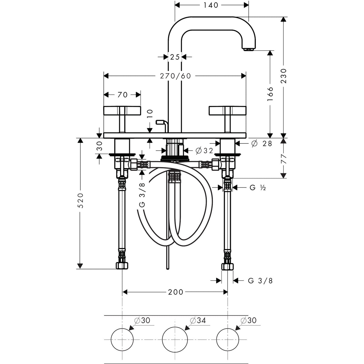 AXOR-Citterio-3-hole-basin-mixer-170-with-spout-140-mm-cross-handles-plate-and-pop-up-waste-set-39134-technical-01