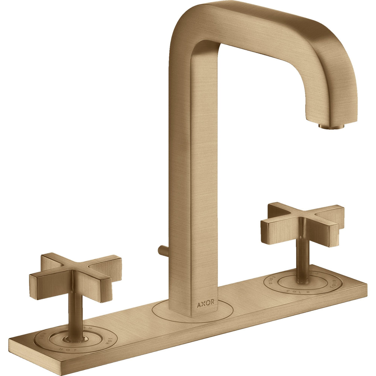 AXOR-Citterio-3-hole-basin-mixer-170-with-spout-140-mm-cross-handles-plate-and-pop-up-waste-set-Brushed-Bronze-39134140
