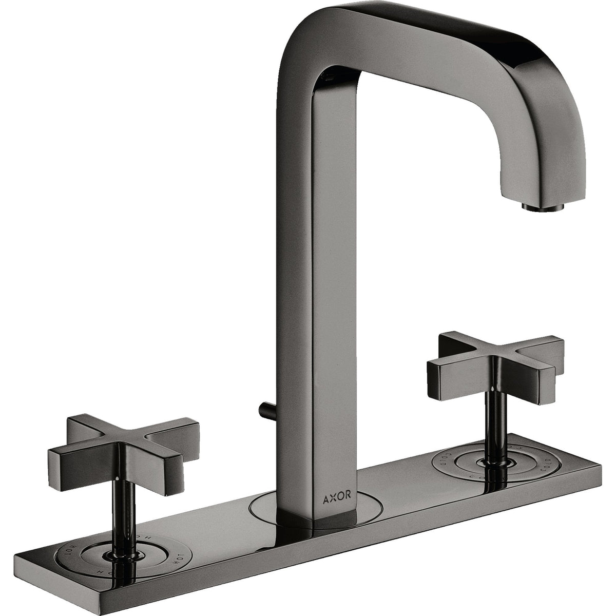 AXOR-Citterio-3-hole-basin-mixer-170-with-spout-140-mm-cross-handles-plate-and-pop-up-waste-set-Polished-Black-Chrome-39134330