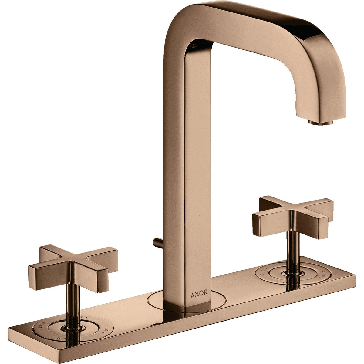 AXOR-Citterio-3-hole-basin-mixer-170-with-spout-140-mm-cross-handles-plate-and-pop-up-waste-set-Polished-Red-Gold-39134300