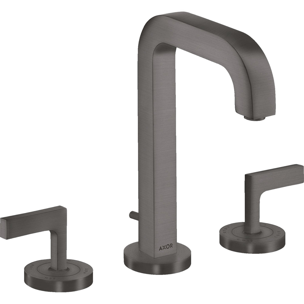 AXOR-Citterio-3-hole-basin-mixer-170-with-spout-140-mm-lever-handles-escutcheons-and-pop-up-waste-set-Brushed-Black-Chrome-39135340