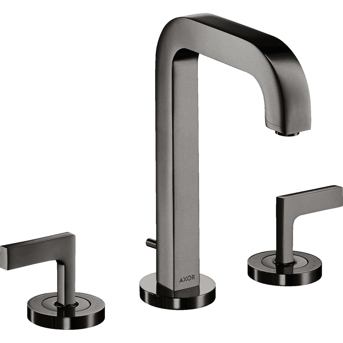 AXOR-Citterio-3-hole-basin-mixer-170-with-spout-140-mm-lever-handles-escutcheons-and-pop-up-waste-set-Polished-Black-Chrome-39135330