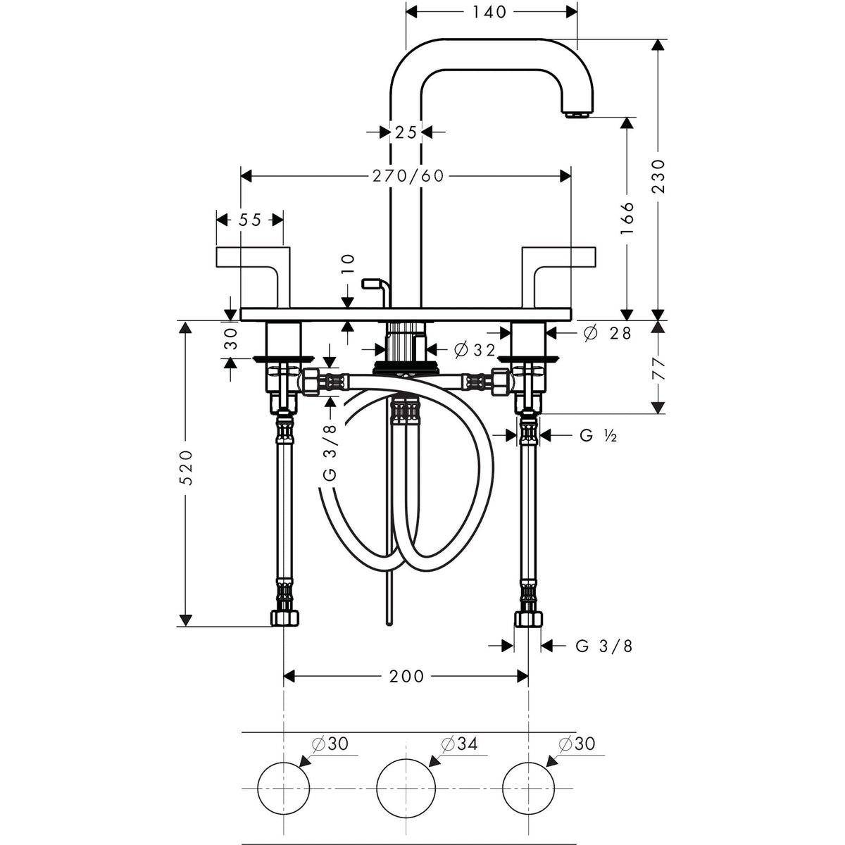 AXOR-Citterio-3-hole-basin-mixer-170-with-spout-140-mm-lever-handles-plate-and-pop-up-waste-set-39136-technical-01