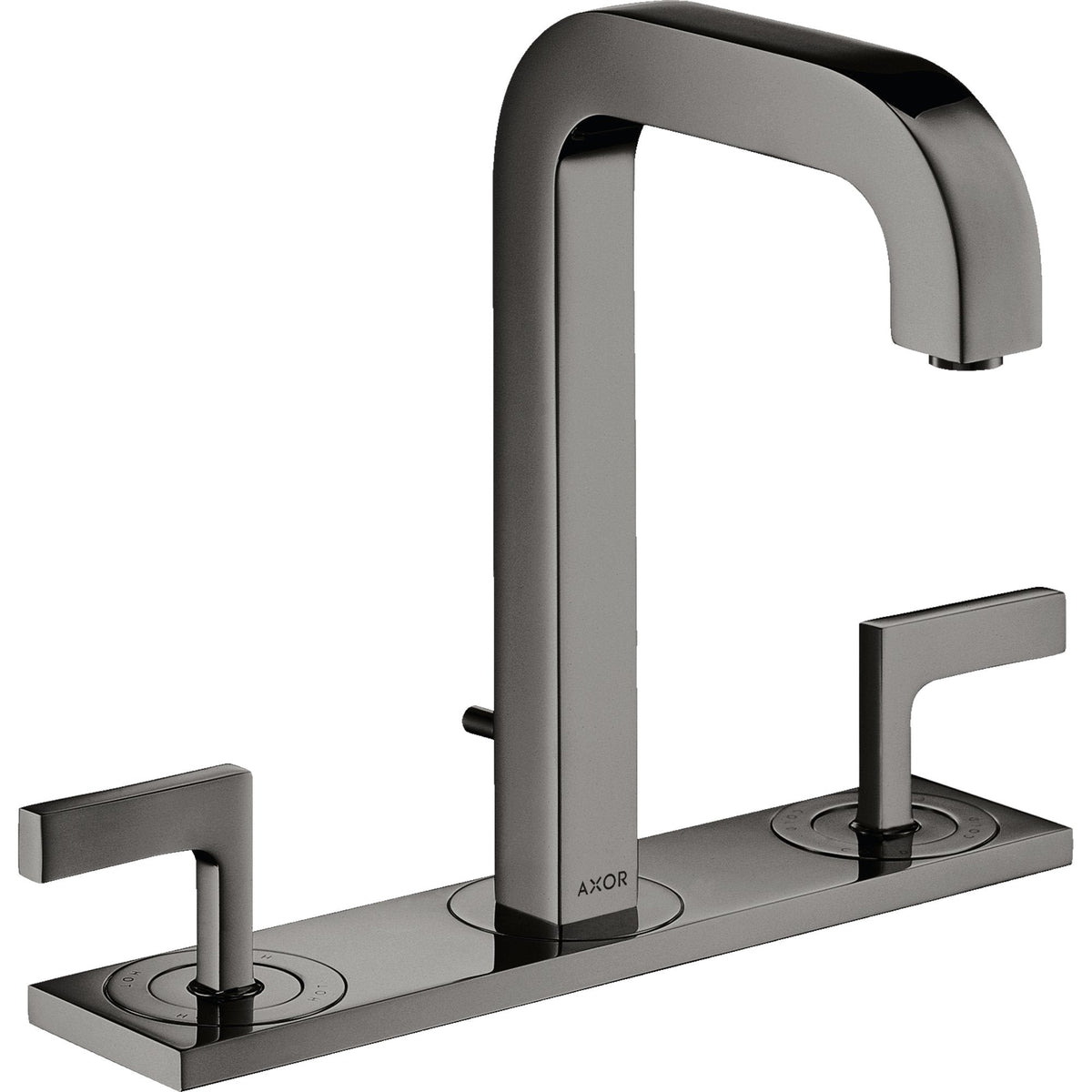 AXOR-Citterio-3-hole-basin-mixer-170-with-spout-140-mm-lever-handles-plate-and-pop-up-waste-set-Polished-Black-Chrome-39136330