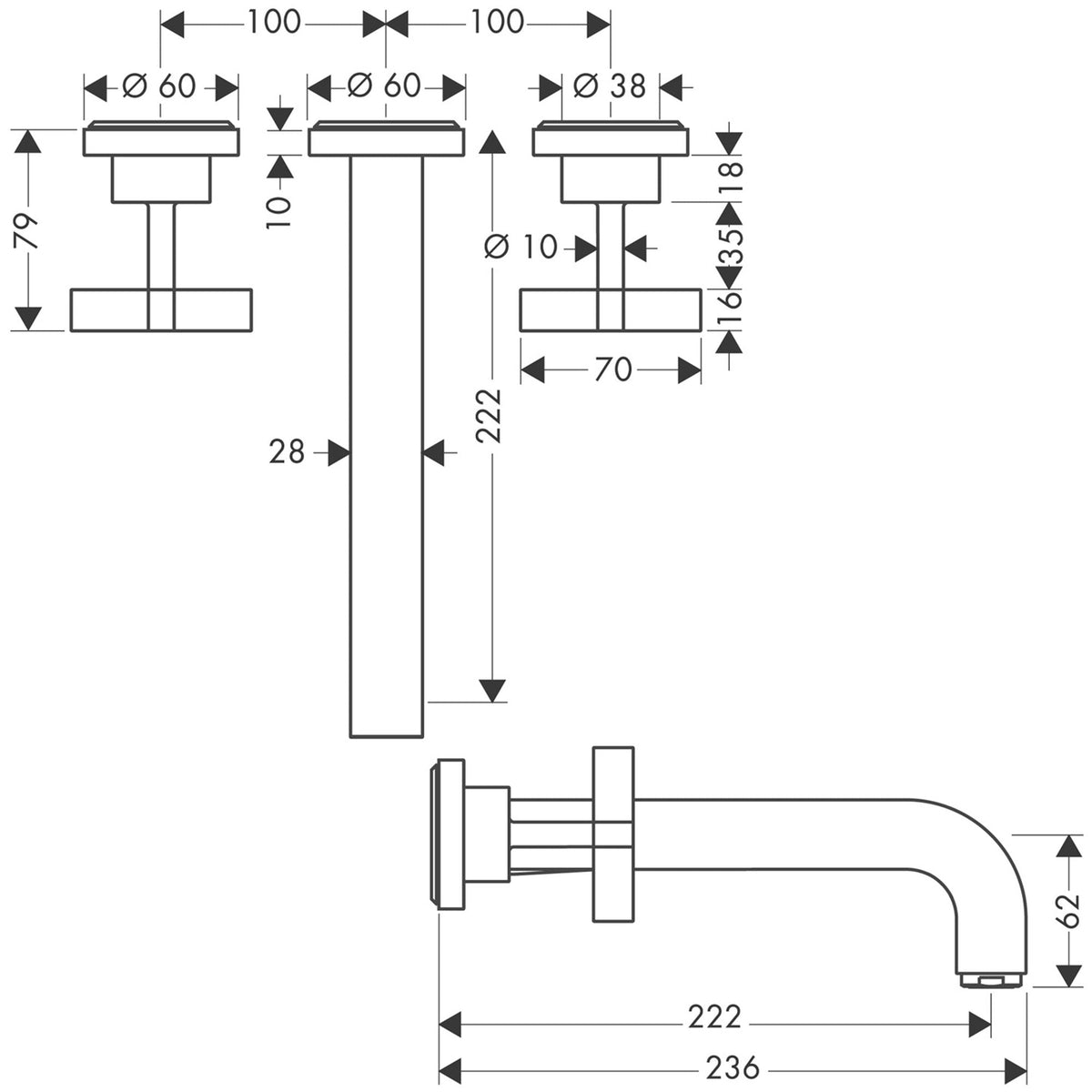 AXOR-Citterio-3-hole-basin-mixer-for-concealed-installation-wall-mounted-with-spout-222-mm-cross-handles-and-escutcheons-39143-technical-01