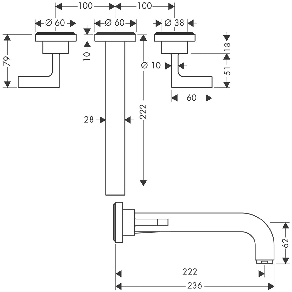 AXOR-Citterio-3-hole-basin-mixer-for-concealed-installation-wall-mounted-with-spout-222-mm-lever-handles-and-escutcheons-39147-technical-01