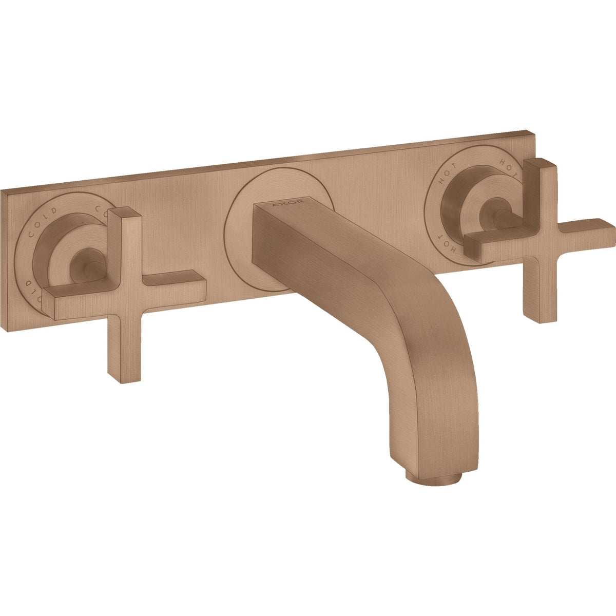 AXOR-Citterio-3-hole-basin-mixer-for-concealed-installation-wall-mounted-with-spout-226-mm-cross-handles-and-plate-Brushed-Red-Gold-39144310