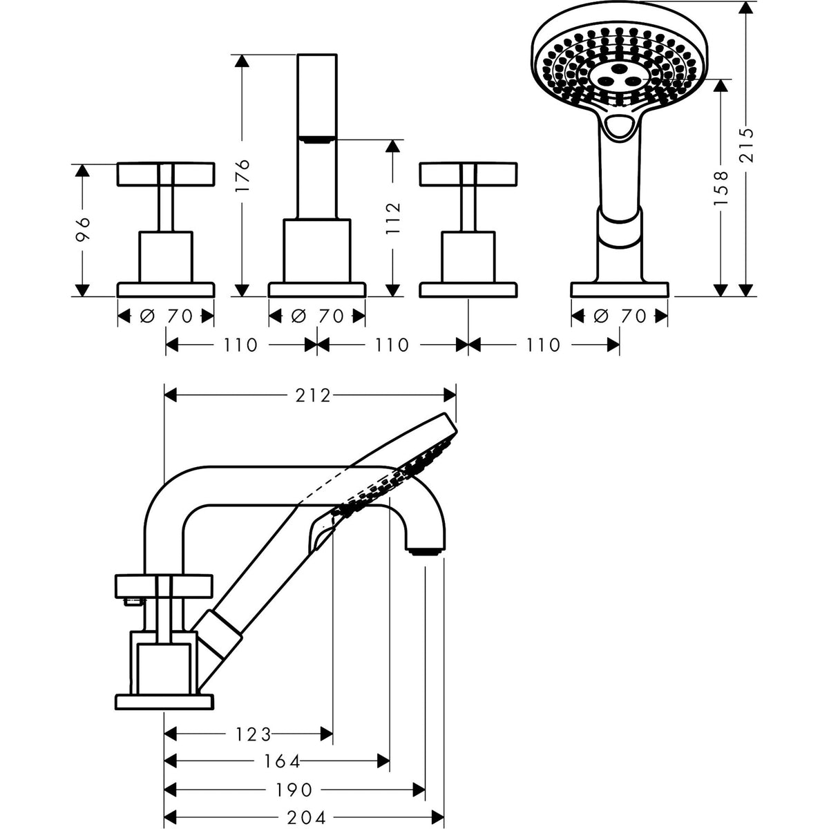 AXOR-Citterio-4-hole-tile-mounted-bath-mixer-with-cross-handles-and-escutcheons-39453-technical-02