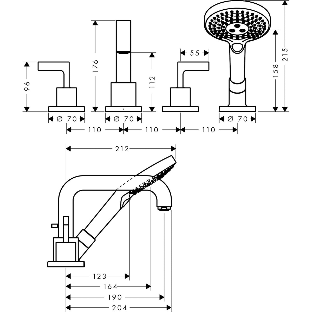 AXOR-Citterio-4-hole-tile-mounted-bath-mixer-with-lever-handles-and-escutcheons-39454-technical-02