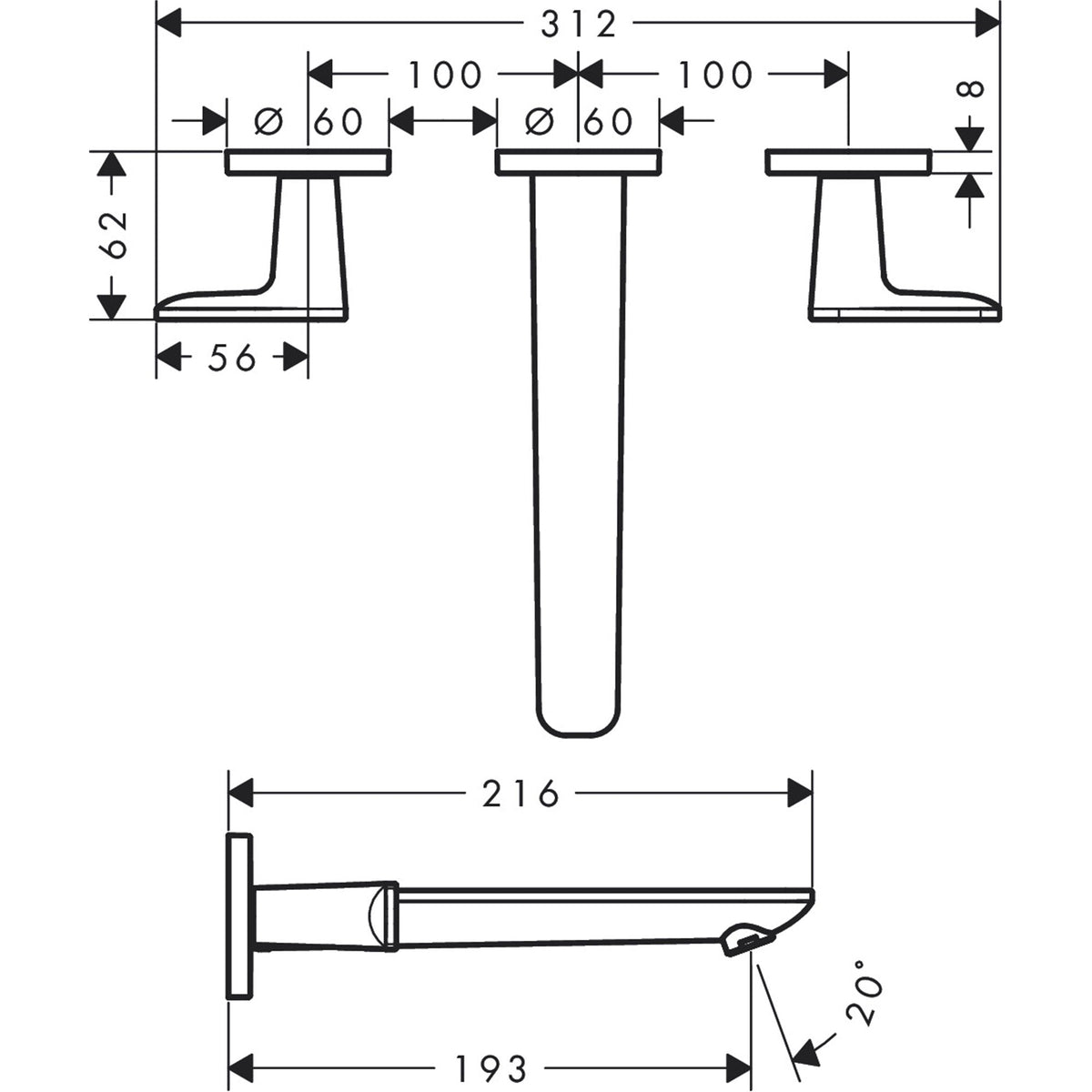 AXOR-Citterio-C-3-hole-basin-mixer-for-concealed-installation-wall-mounted-with-spout-195-mm-49070-technical-01