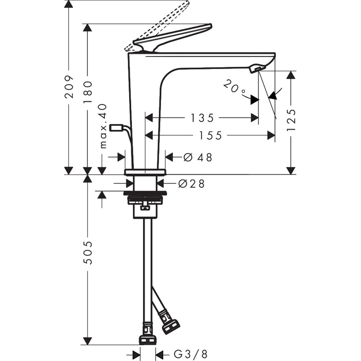 AXOR-Citterio-C-Single-lever-basin-mixer-125-with-CoolStart-and-pop-up-waste-set-49030-technical-01