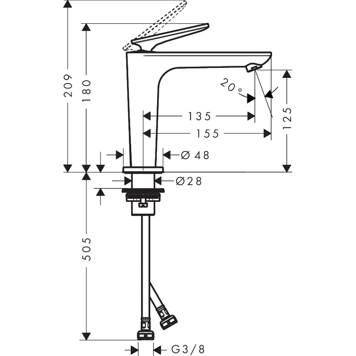 AXOR-Citterio-C-Single-lever-basin-mixer-125-with-CoolStart-and-waste-set-49040-technical-01