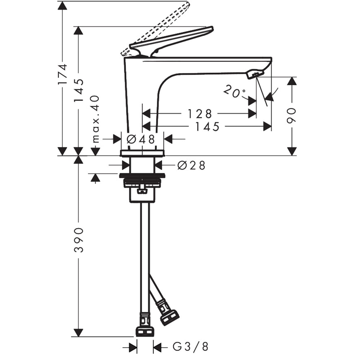 AXOR-Citterio-C-Single-lever-basin-mixer-90-with-CoolStart-for-hand-washbasins-and-waste-set-cubic-cut-49021-technical-01