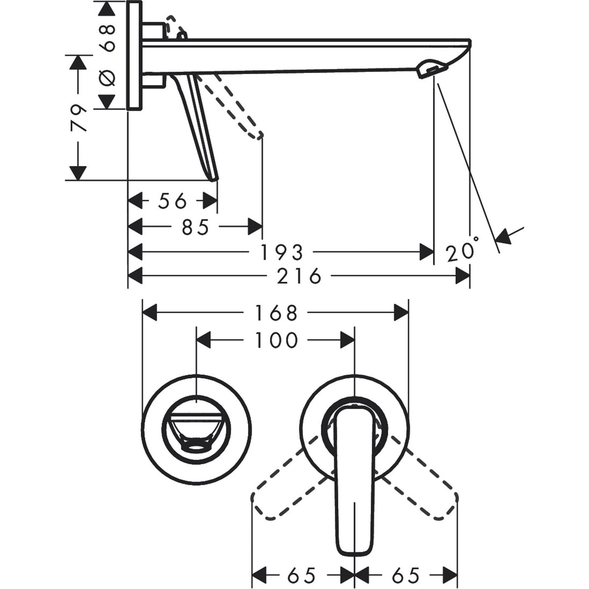 AXOR-Citterio-C-Single-lever-basin-mixer-for-concealed-installation-wall-mounted-with-spout-195-mm-cubic-cut-49111-technical-01