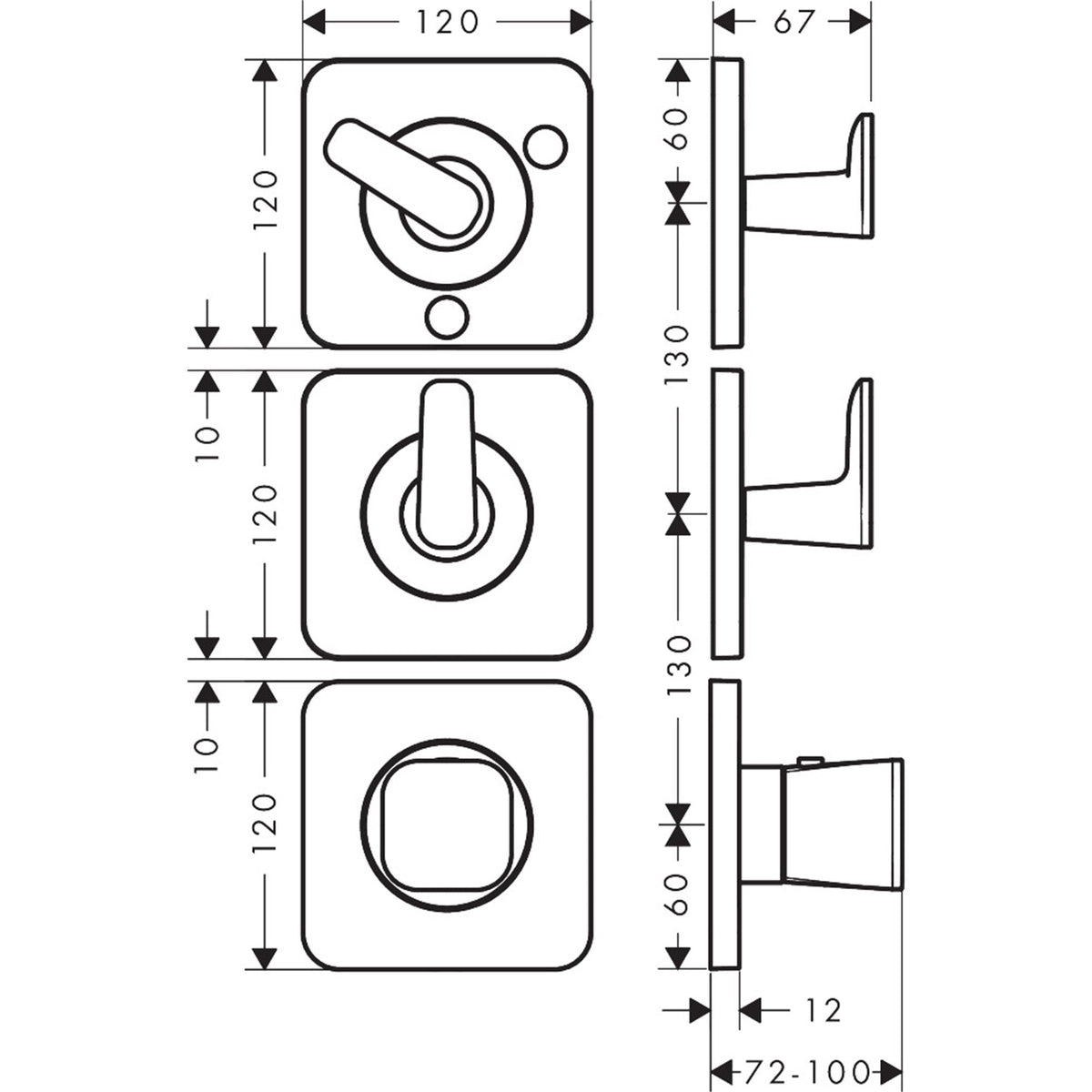 AXOR-Citterio-C-Thermostatic-module-380-120-for-concealed-installation-with-escutcheons-for-3-functions-49710-technical-01