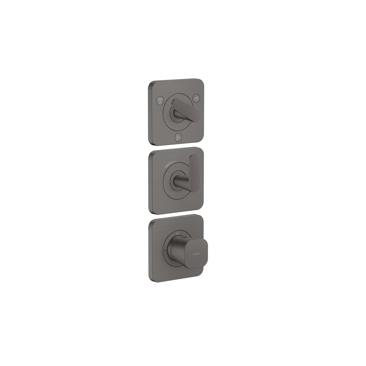 AXOR-Citterio-C-Thermostatic-module-380-120-for-concealed-installation-with-escutcheons-for-3-functions-cubic-cut-Brushed-Black-Chrome-49711340