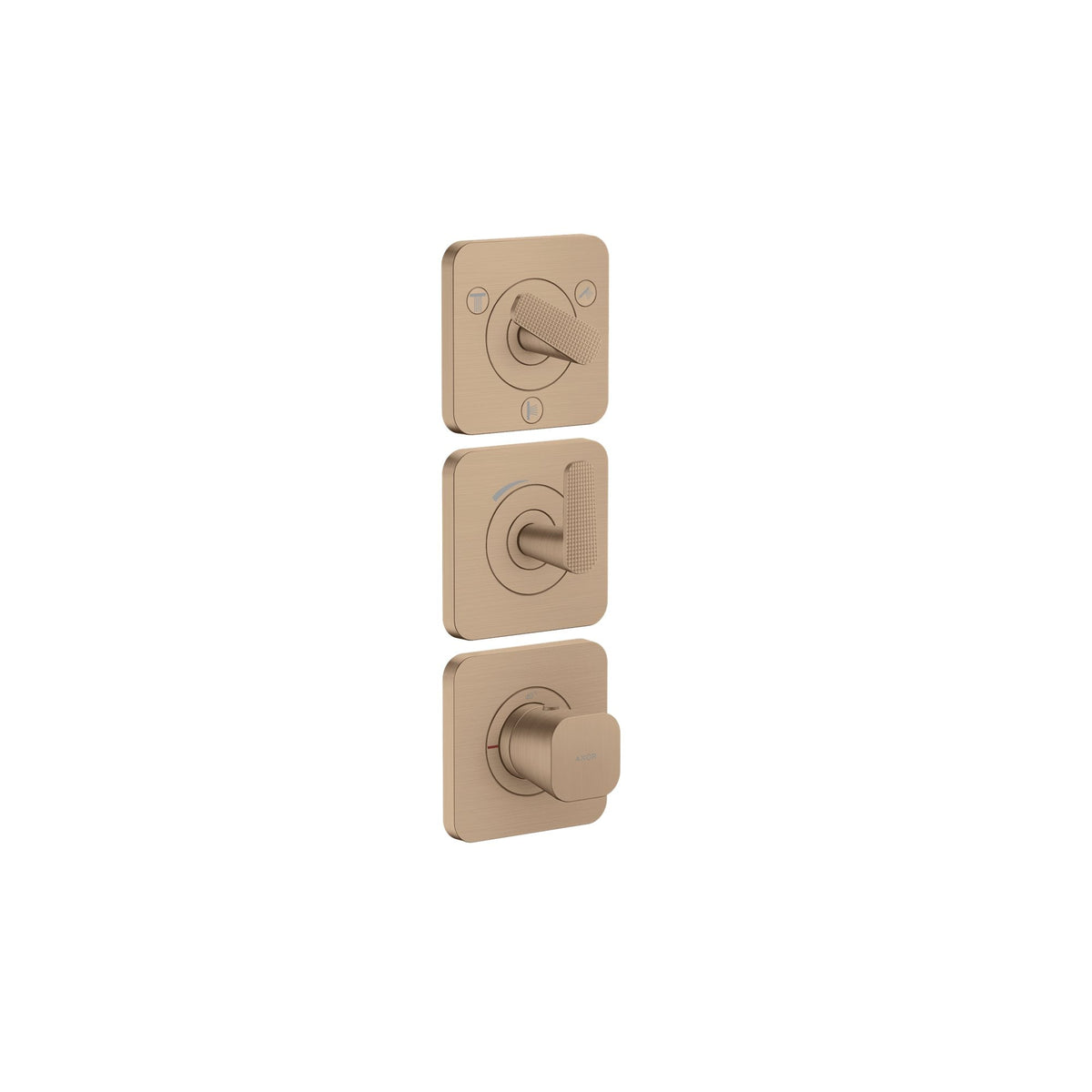 AXOR-Citterio-C-Thermostatic-module-380-120-for-concealed-installation-with-escutcheons-for-3-functions-cubic-cut-Brushed-Red-Gold-49711310