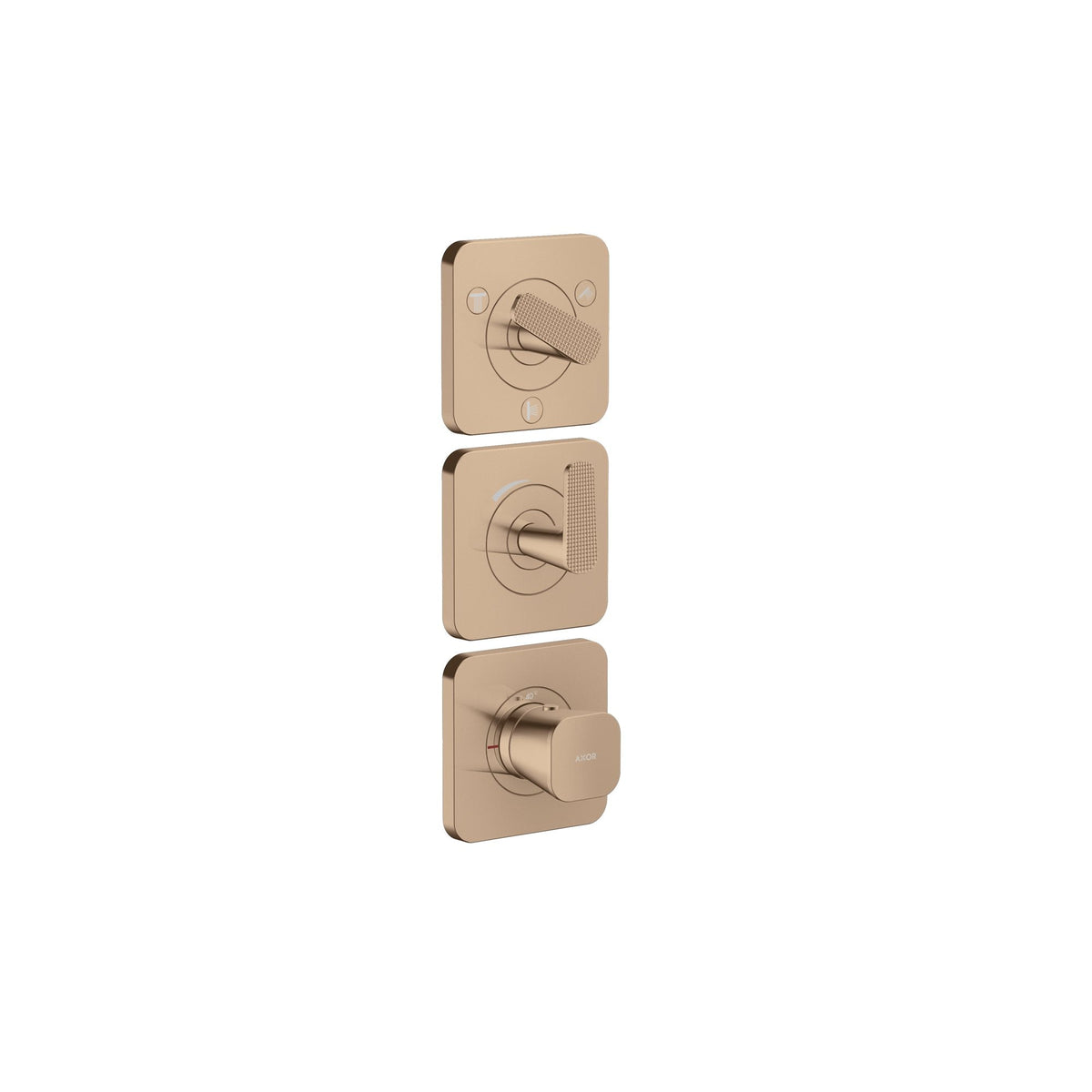 AXOR-Citterio-C-Thermostatic-module-380-120-for-concealed-installation-with-escutcheons-for-3-functions-cubic-cut-Polished-Red-Gold-49711300
