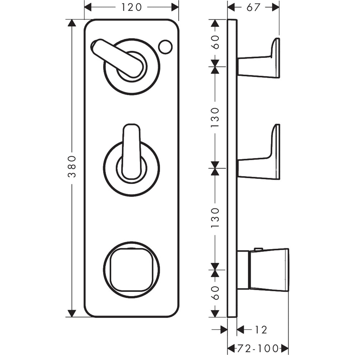 AXOR-Citterio-C-Thermostatic-module-380-120-for-concealed-installation-with-plate-for-2-functions-49700-technical-02
