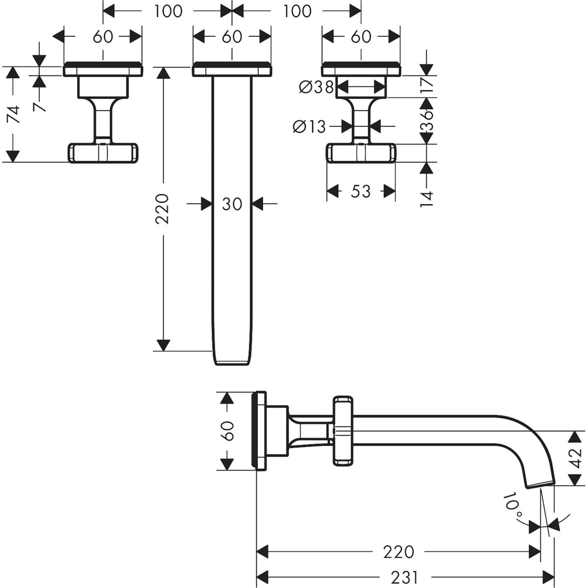 AXOR-Citterio-E-3-hole-basin-mixer-for-concealed-installation-wall-mounted-with-spout-220-mm-and-escutcheons-36107-technical-02