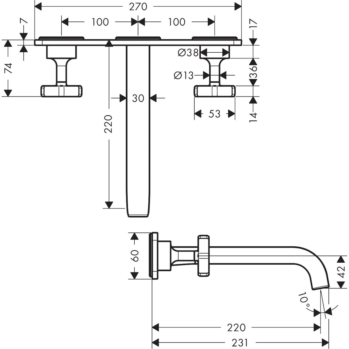 AXOR-Citterio-E-3-hole-basin-mixer-for-concealed-installation-wall-mounted-with-spout-220-mm-and-plate-36115-technical-02