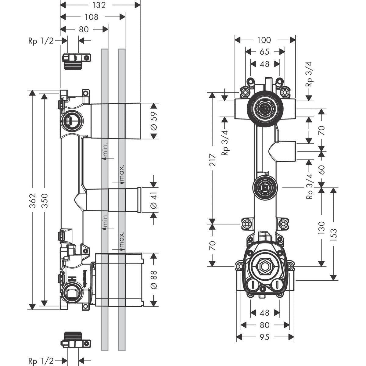 AXOR-Citterio-E-Basic-set-for-thermostatic-module-380-120-for-concealed-installation-for-3-functions-36708-technical-01