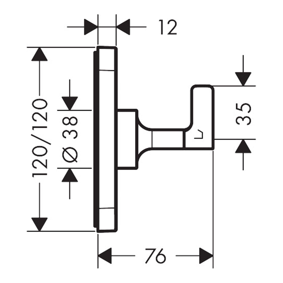 AXOR Citterio E Shut off diverter valve Trio Quattro 120 120 for concealed installation 36772 technical 01