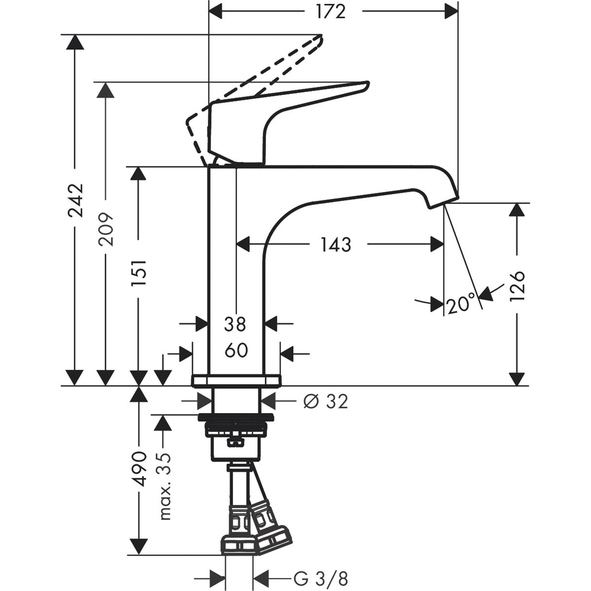 AXOR-Citterio-E-Single-lever-basin-mixer-130-with-lever-handle-and-waste-set-36111-technical-02
