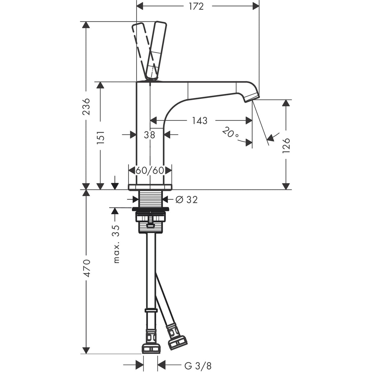 AXOR-Citterio-E-Single-lever-basin-mixer-130-with-pin-handle-and-waste-set-36101-technical-01