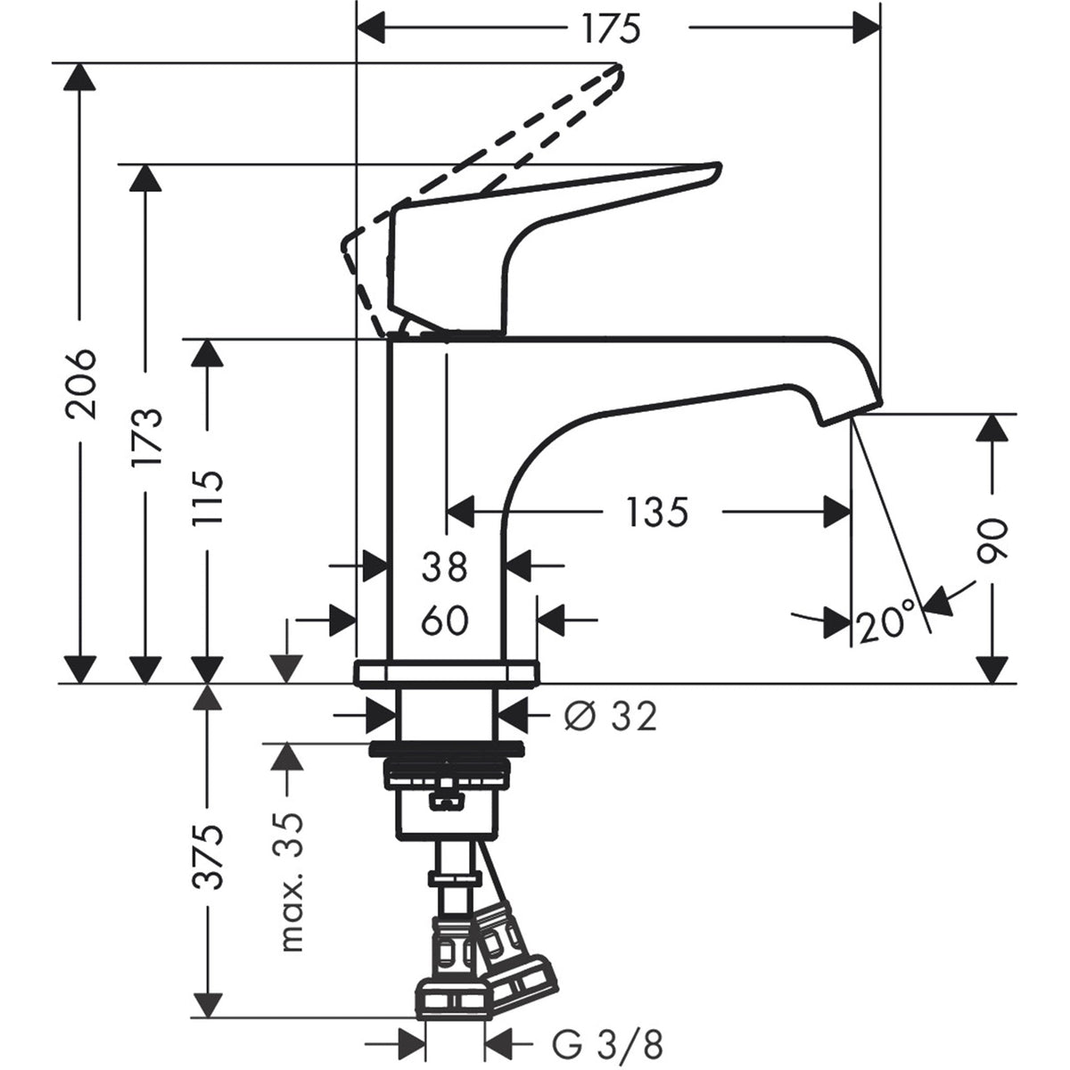 AXOR-Citterio-E-Single-lever-basin-mixer-90-with-lever-handle-for-hand-wash-basins-with-waste-set-36112-technical-02