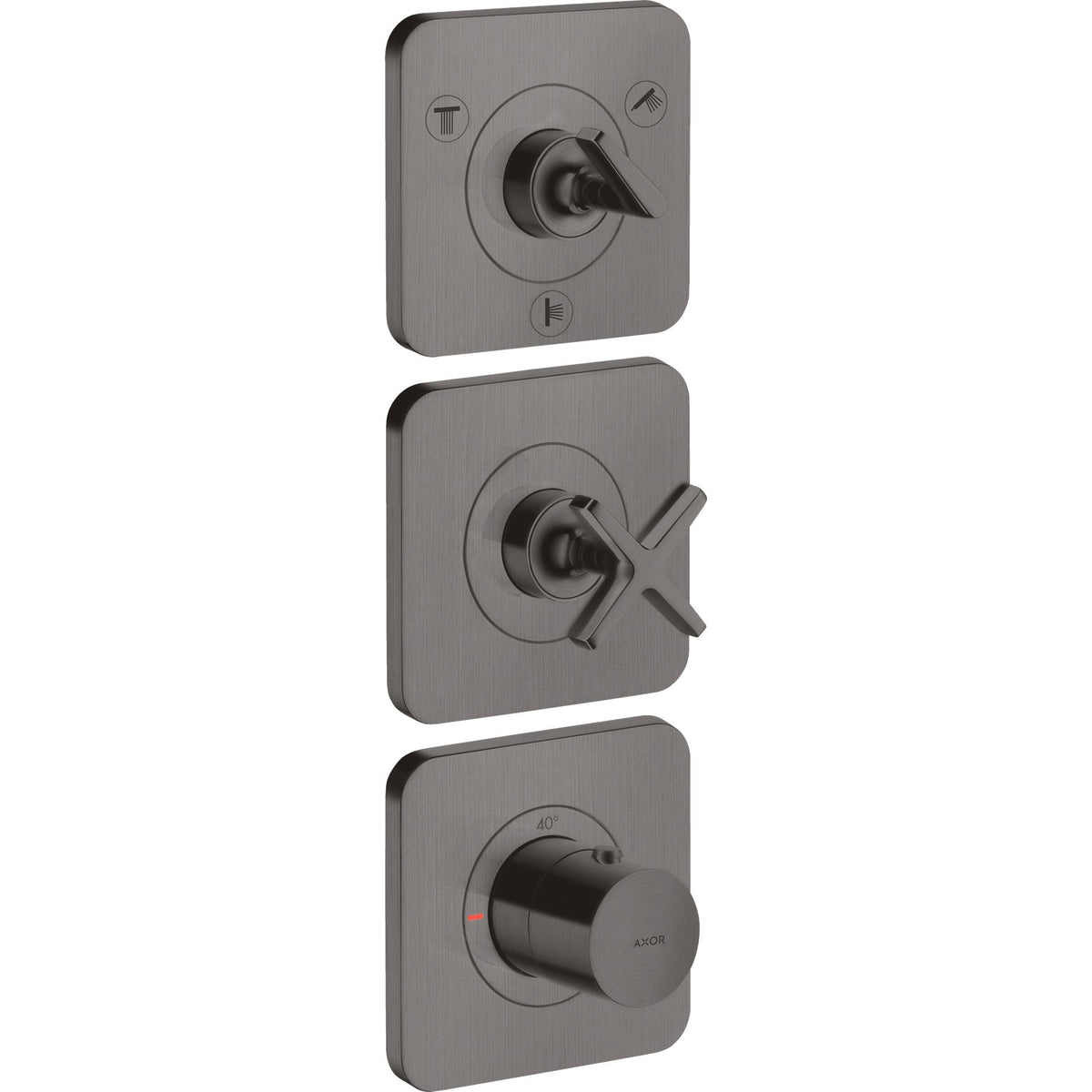 AXOR-Citterio-E-Thermostatic-module-380-120-for-concealed-installation-for-3-functions-with-escutcheons-Brushed-Black-Chrome-36704340