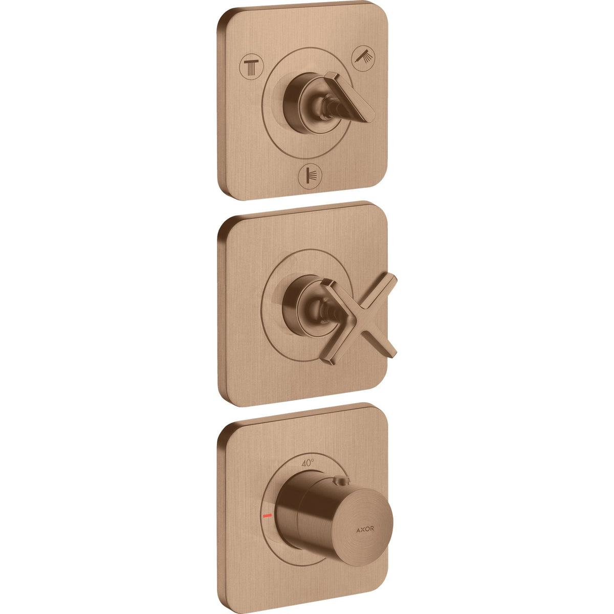 AXOR-Citterio-E-Thermostatic-module-380-120-for-concealed-installation-for-3-functions-with-escutcheons-Brushed-Red-Gold-36704310