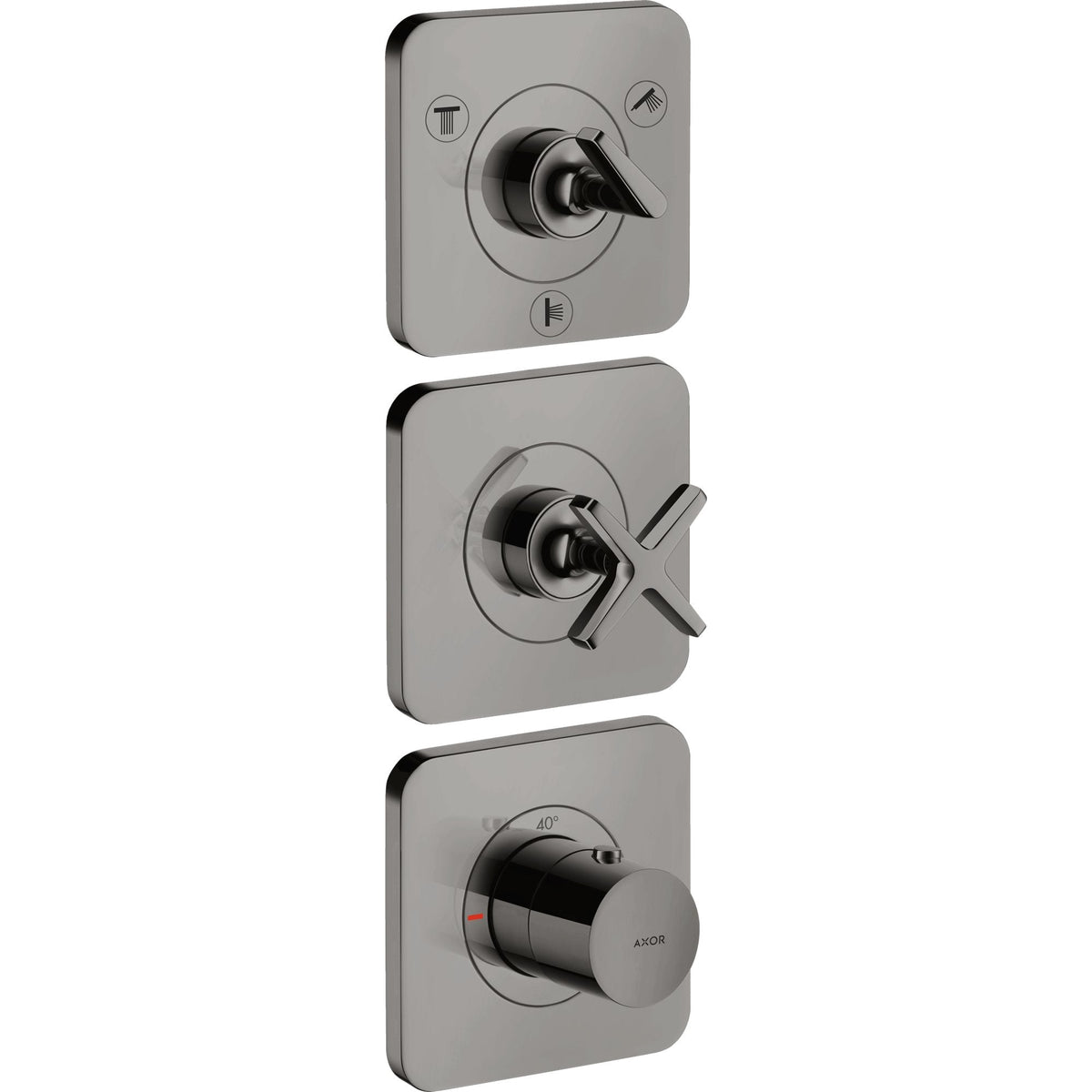 AXOR-Citterio-E-Thermostatic-module-380-120-for-concealed-installation-for-3-functions-with-escutcheons-Polished-Black-Chrome-36704330